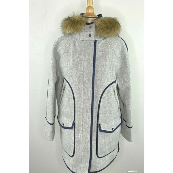 J.Crew $398 Petite Summit Parka Italian Stadium Cloth Wool Dusk Gray Sz P8 BA542 - Picture 2 of 7